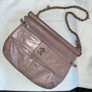 Roberto Cavalli dusty rose leather shoulder strap small bag